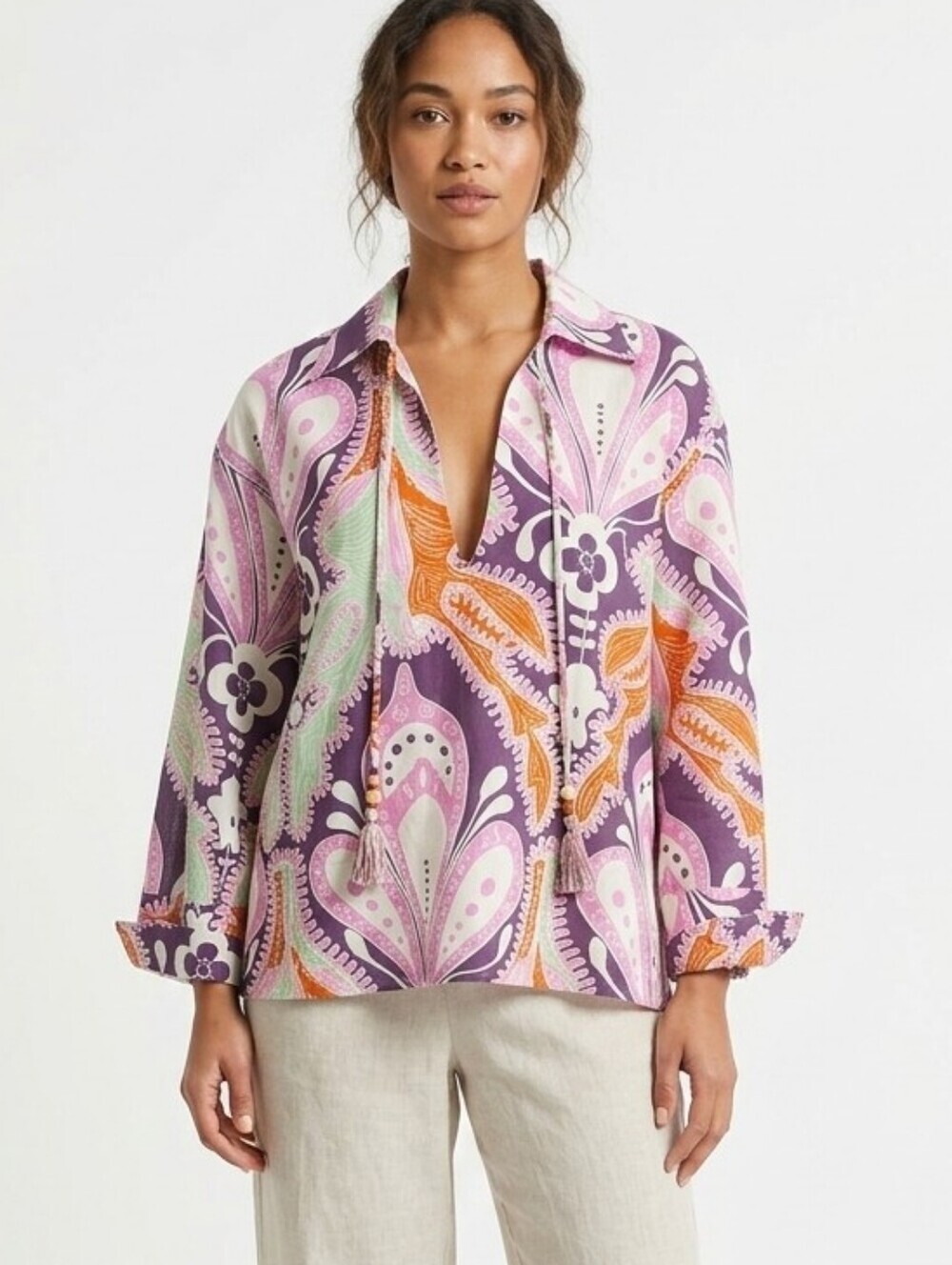 Zara Purple Over Size, Pink & Orange Paisley Shirt